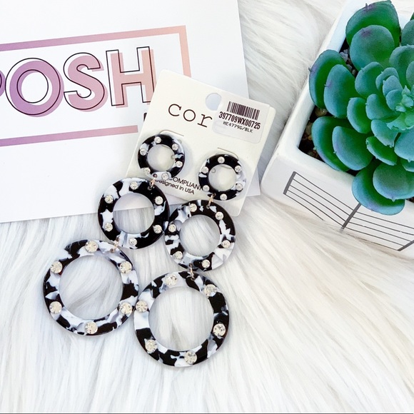 Violet507 Jewelry - Acrylic Crystal Embellished Triple Hoop Earrings